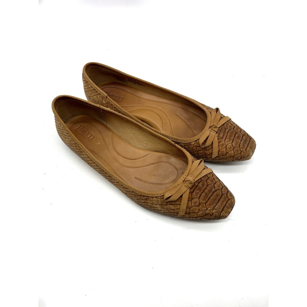 BORN 'Carri' Brown Cork Look Leather Slip-On Bow Women’s Ballet Flats Sz 9.5.